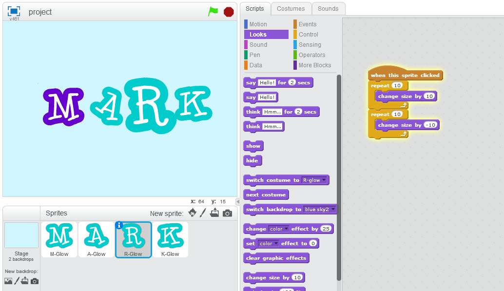 สร้างเกมส์ด้วย Scratch : ตอนที่ 2 – ตัวอักษรเคลื่อนไหว